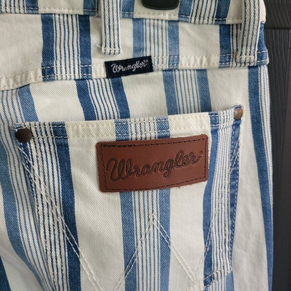 Wrangler Retro Bailey High Rise Flare Striped Jeans Blue White Denim Womens 9/10 - Picture 7 of 9